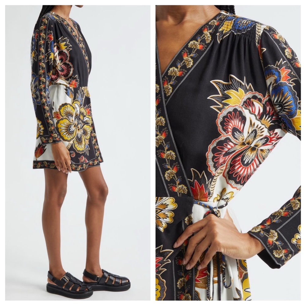 Farm Rio Floral Black Wrap Mini Dress - Picture 13 of 13